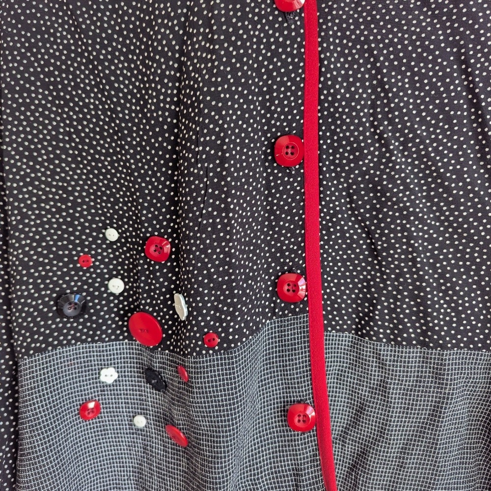 VTG 90's Polka Dot Mixed Print Button Up Blouse Top Art Teacher Black White Red - Picture 3 of 7